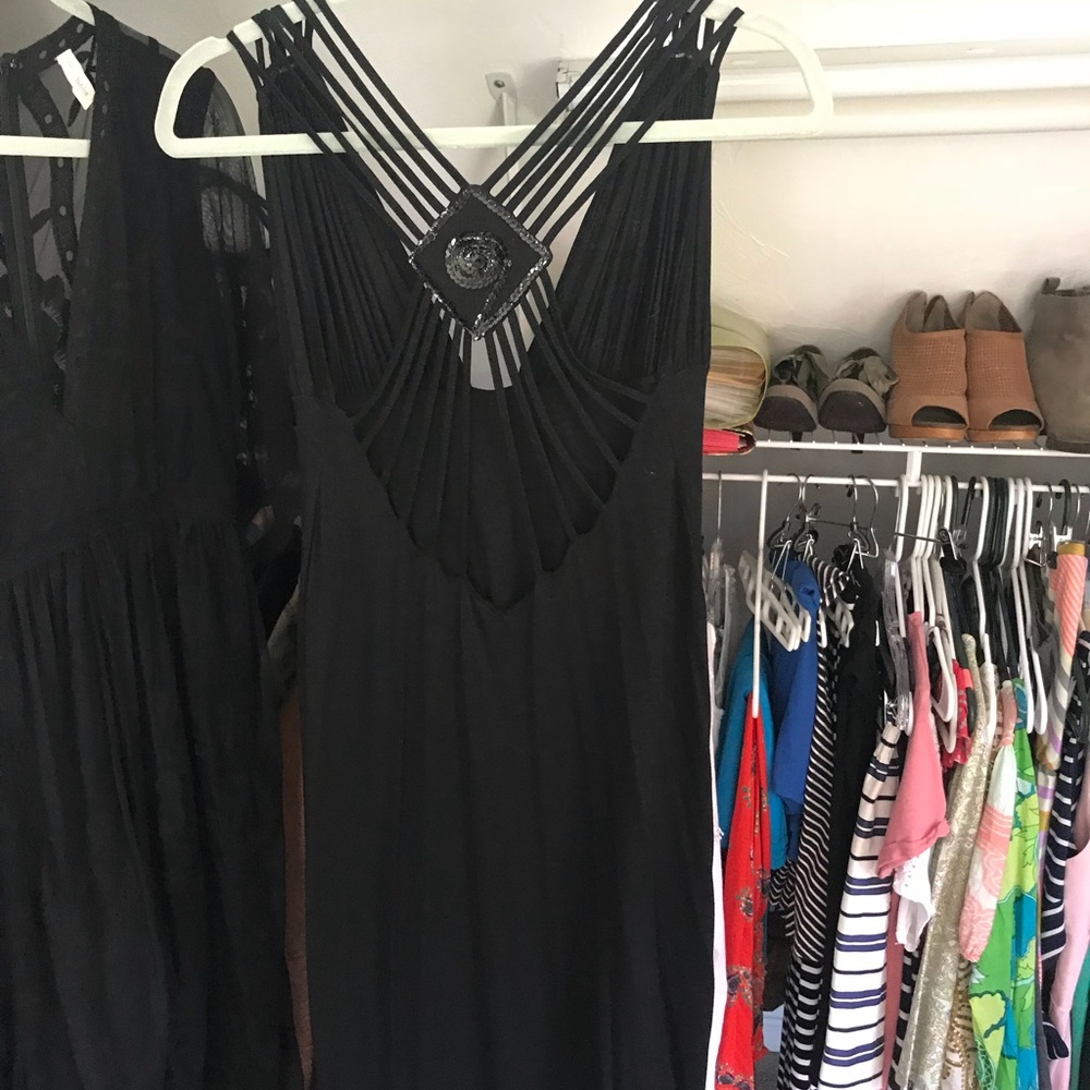 Black strappy dress. Super sexy back.